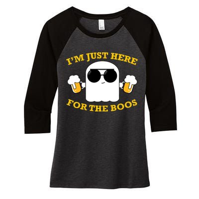 I'm Just Here for the Boos Funny Halloween Beer Ghost Emoji Women's Tri-Blend 3/4-Sleeve Raglan Shirt