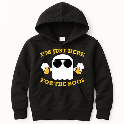 I'm Just Here for the Boos Funny Halloween Beer Ghost Emoji Kids Hoodie