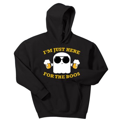 I'm Just Here for the Boos Funny Halloween Beer Ghost Emoji Kids Hoodie