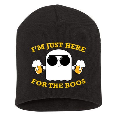 I'm Just Here for the Boos Funny Halloween Beer Ghost Emoji Short Acrylic Beanie