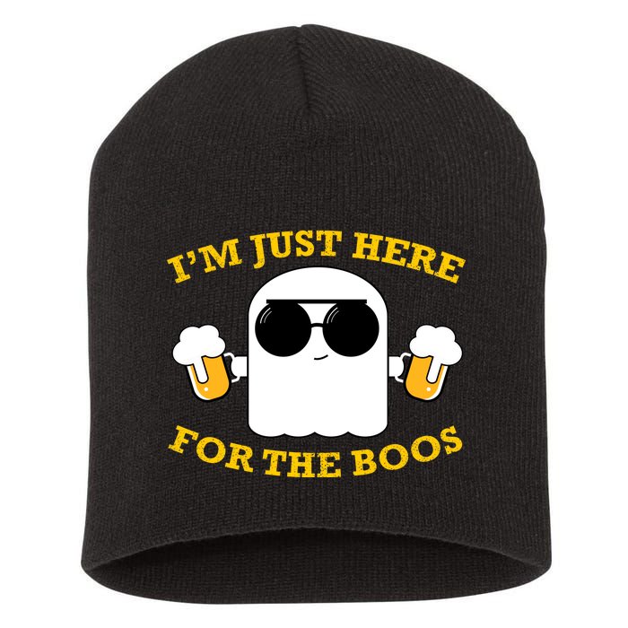 I'm Just Here for the Boos Funny Halloween Beer Ghost Emoji Short Acrylic Beanie