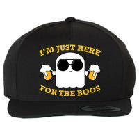 I'm Just Here for the Boos Funny Halloween Beer Ghost Emoji Wool Snapback Cap