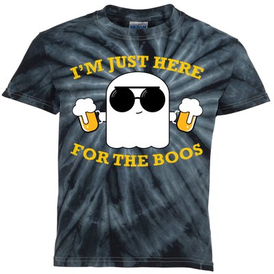 I'm Just Here for the Boos Funny Halloween Beer Ghost Emoji Kids Tie-Dye T-Shirt