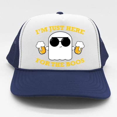 I'm Just Here for the Boos Funny Halloween Beer Ghost Emoji Trucker Hat