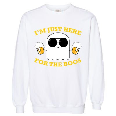 I'm Just Here for the Boos Funny Halloween Beer Ghost Emoji Garment-Dyed Sweatshirt