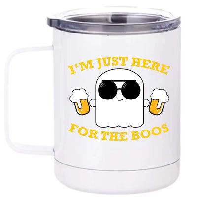 I'm Just Here for the Boos Funny Halloween Beer Ghost Emoji 12 oz Stainless Steel Tumbler Cup