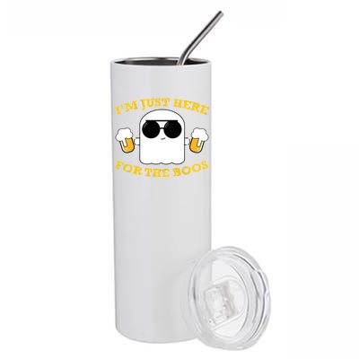 I'm Just Here for the Boos Funny Halloween Beer Ghost Emoji Stainless Steel Tumbler