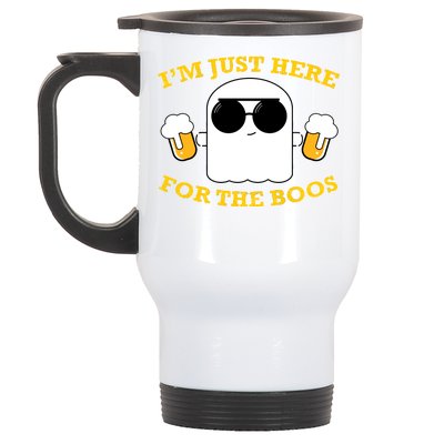 I'm Just Here for the Boos Funny Halloween Beer Ghost Emoji Stainless Steel Travel Mug