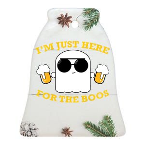 I'm Just Here for the Boos Funny Halloween Beer Ghost Emoji Ceramic Bell Ornament