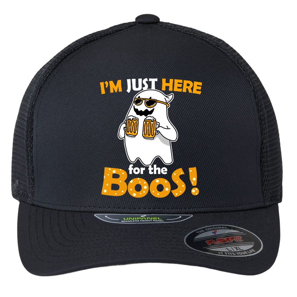 I'm Just Here For The Boos! Halloween Flexfit Unipanel Trucker Cap