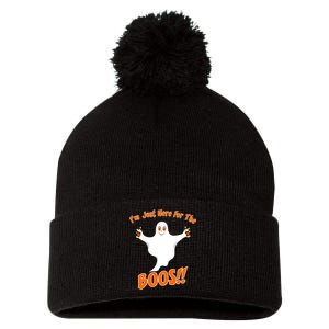 I'm Just Here For The Boos! Halloween Ghost Pom Pom 12in Knit Beanie