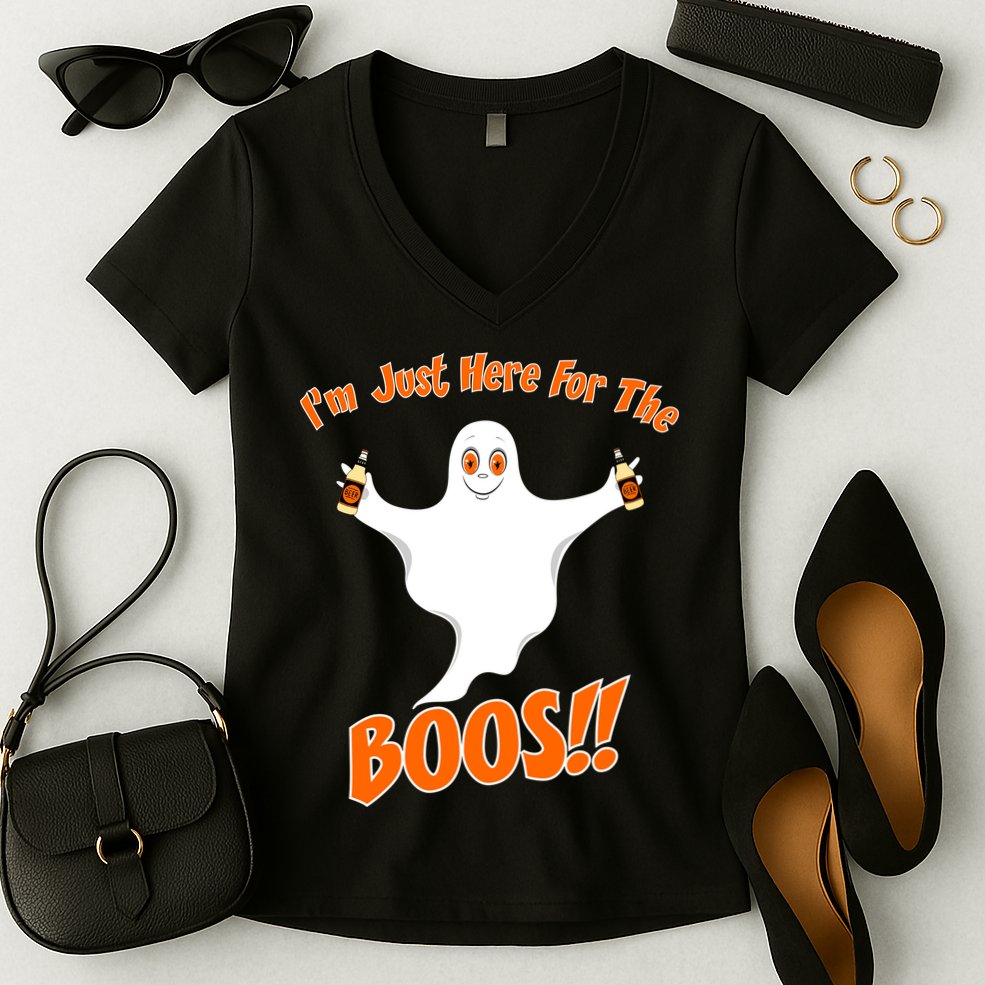 I'm Just Here For The Boos! Halloween Ghost Women's V-Neck T-Shirt