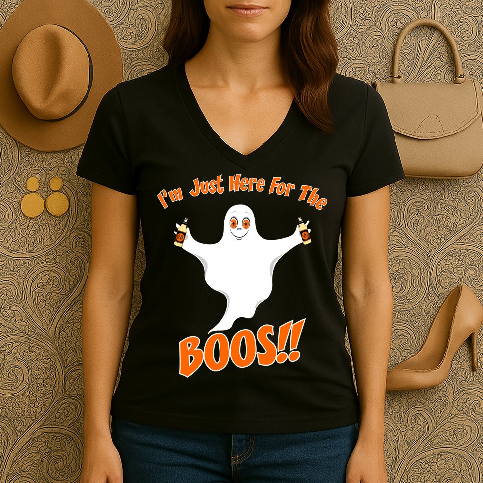 I'm Just Here For The Boos! Halloween Ghost Women's V-Neck T-Shirt