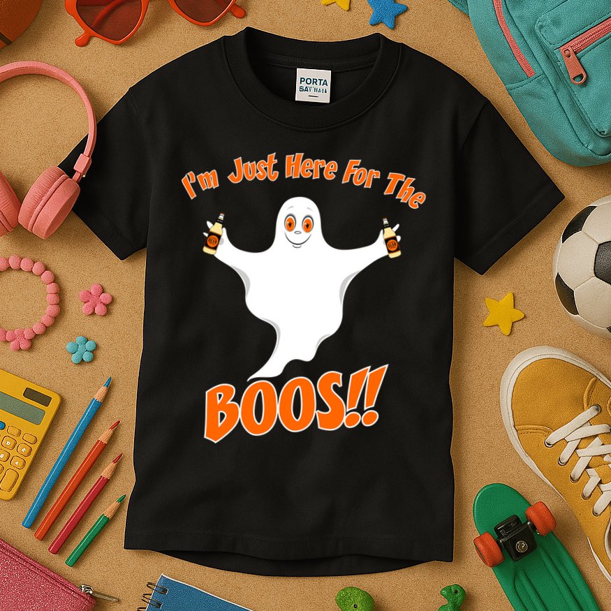 I'm Just Here For The Boos! Halloween Ghost Kids T-Shirt