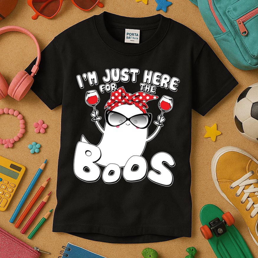 I'm Just Here For The Boos Wine Lover Kids T-Shirt