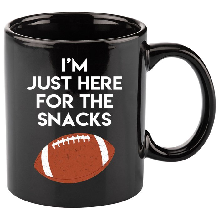 I'm Just Here for the Snacks Football 11oz C Handle Ceramic Mug