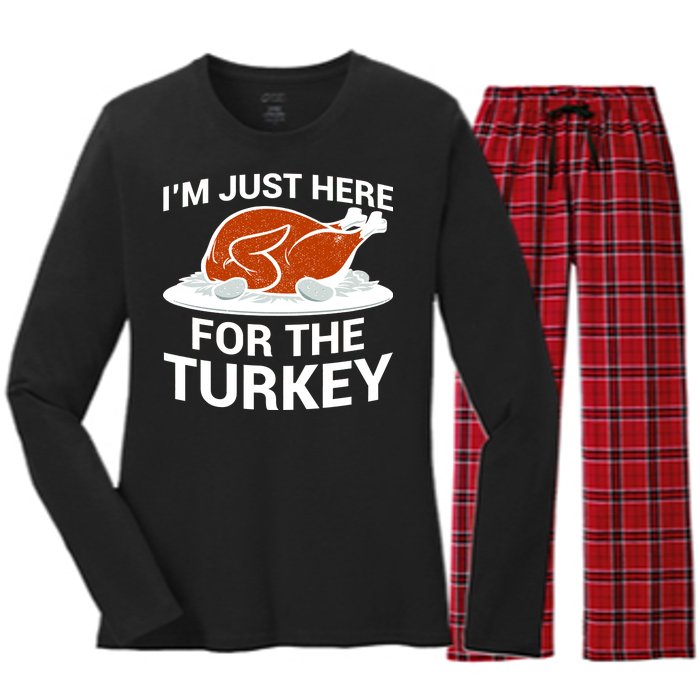 I'm Just Here For The Turkey Thanksgiving Women's Long Sleeve Flannel Pajama Set 