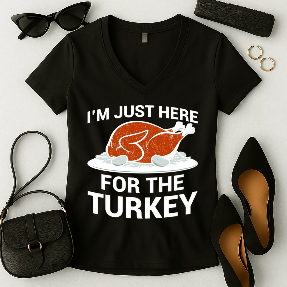 I'm Just Here For The Turkey Thanksgiving Women's V-Neck T-Shirt