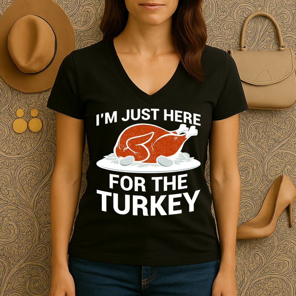 I'm Just Here For The Turkey Thanksgiving Women's V-Neck T-Shirt