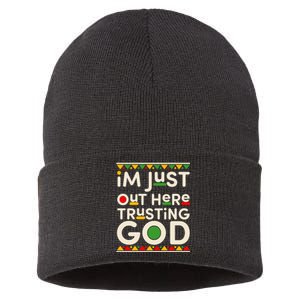 I'm Just Out Here Trusting God Traditional Colors Sustainable Knit Beanie