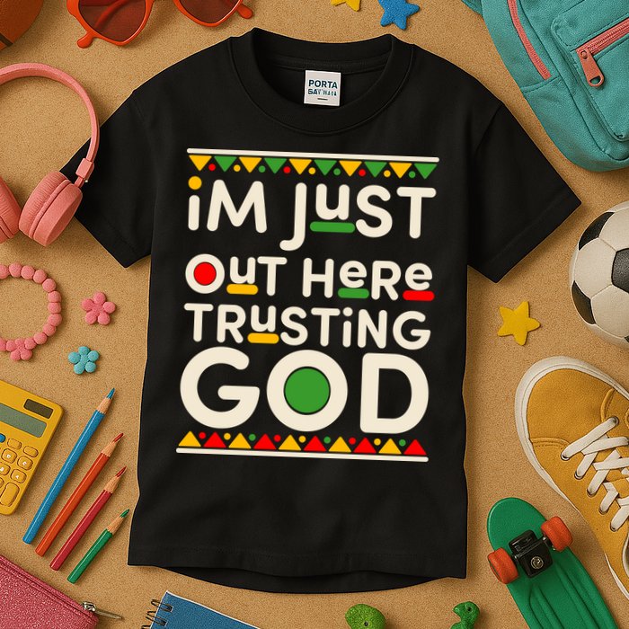 I'm Just Out Here Trusting God Traditional Colors Kids T-Shirt