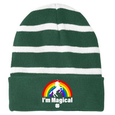 I'm Magical Clover Unicorn Striped Beanie with Solid Band