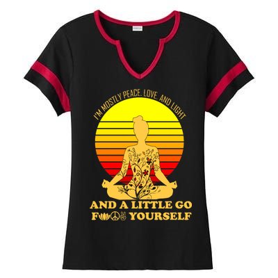 I'm Mostly Peace Love And Light Funny Ladies Halftime Notch Neck Tee