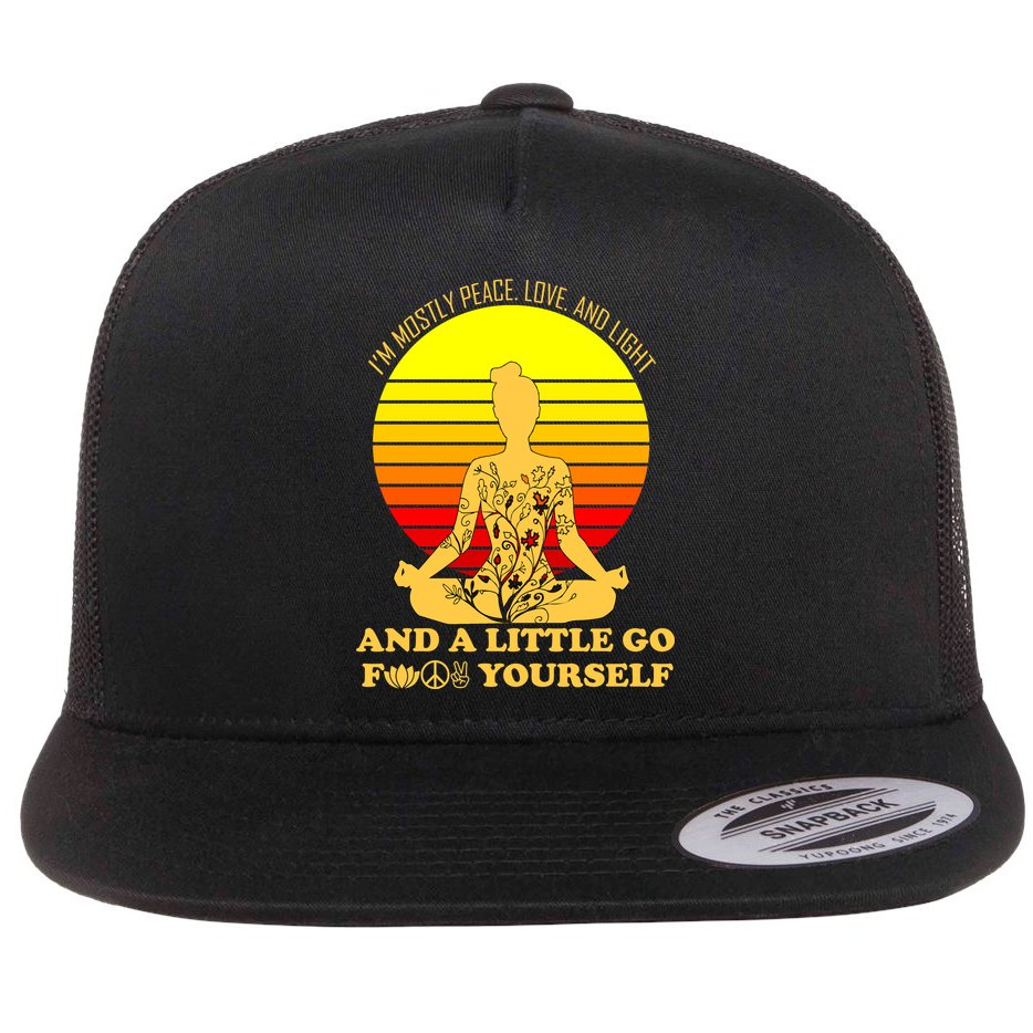 I'm Mostly Peace Love And Light Funny Flat Bill Trucker Hat