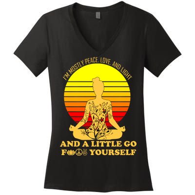 I'm Mostly Peace Love And Light Funny Women's V-Neck T-Shirt