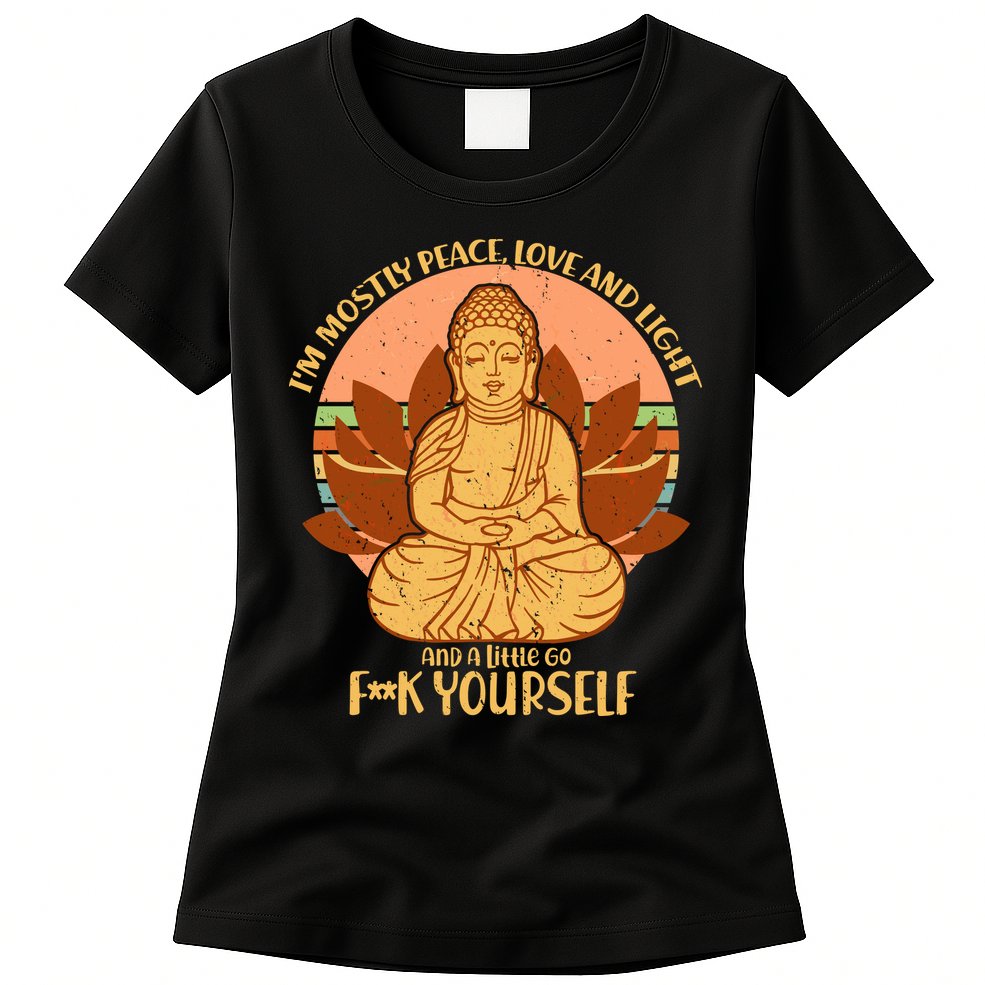 I'm Mostly Peace Love Light Yoga Buddha Womens T-Shirt