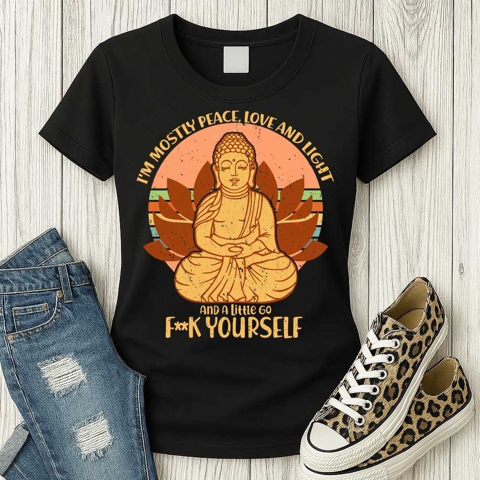 I'm Mostly Peace Love Light Yoga Buddha Womens T-Shirt