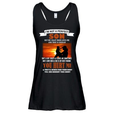 I'm Not A Perfect Son But My Crazy Mom Loves Me Ladies Essential Flowy Tank