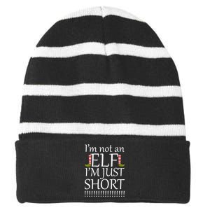 I'm Not An Elf! I'm Just Short Funny Christmas Striped Beanie with Solid Band