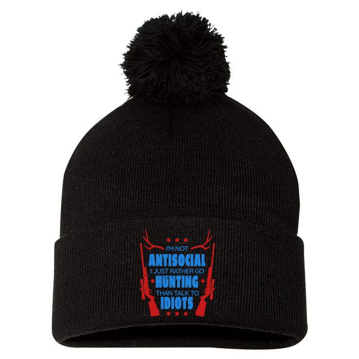 I'm Not Antisocial Hunting Funny Pom Pom 12in Knit Beanie