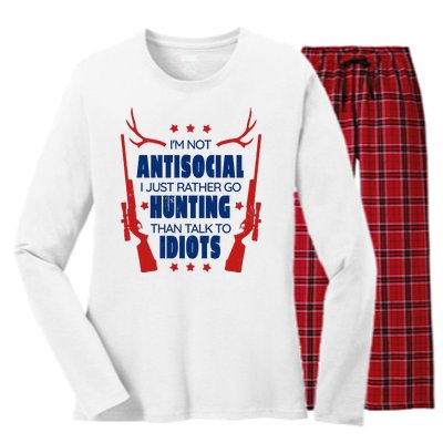 I'm Not Antisocial Hunting Funny Women's Long Sleeve Flannel Pajama Set 