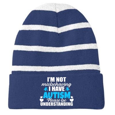 I'm Not Misbehaving I Have Autism Striped Beanie with Solid Band