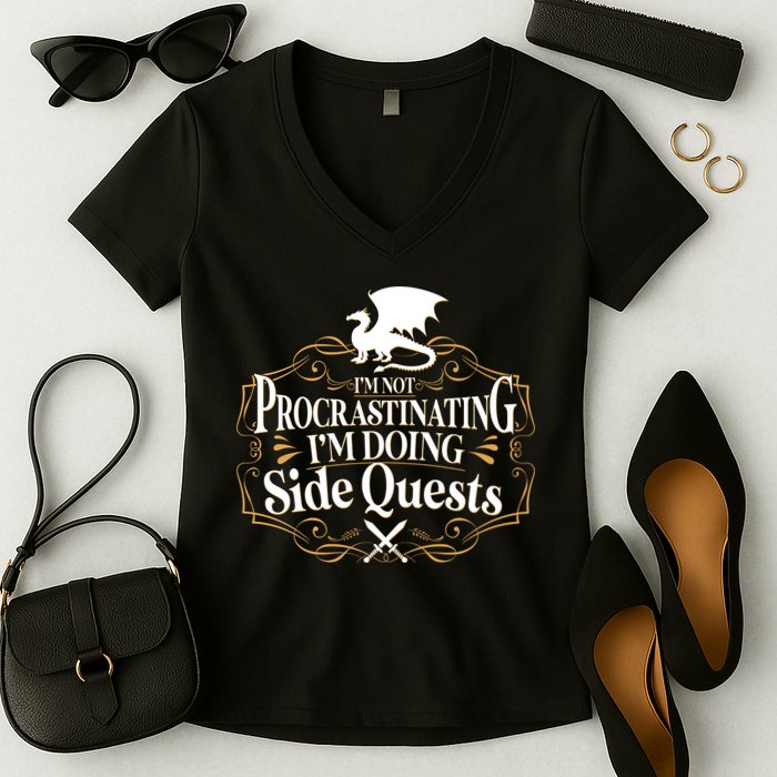 I'm Not Procrastinating I'm Doing Side Quest RPG Women's V-Neck T-Shirt