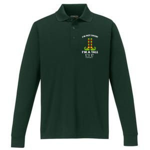 I'm Not Short I'm A Tall Elf Performance Long Sleeve Polo