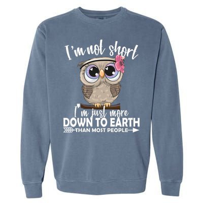 I'm Not Short I'm Just More Down To Earth Owl Garment-Dyed Sweatshirt