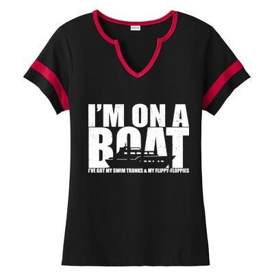 I'm On A Boat Funny Cruise Vacation Ladies Halftime Notch Neck Tee