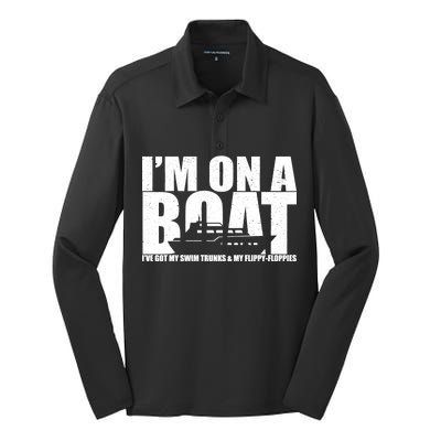 I'm On A Boat Funny Cruise Vacation Silk Touch Performance Long Sleeve Polo