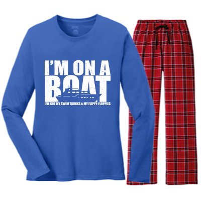 I'm On A Boat Funny Cruise Vacation Women's Long Sleeve Flannel Pajama Set 