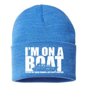 I'm On A Boat Funny Cruise Vacation Sustainable Knit Beanie