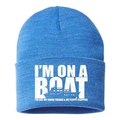 I'm On A Boat Funny Cruise Vacation Sustainable Knit Beanie