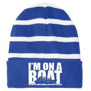 I'm On A Boat Funny Cruise Vacation Striped Beanie with Solid Band