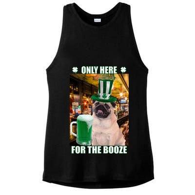 I'm Only Here for the Booze Beer Pug St. Patrick's Day Ladies PosiCharge Tri-Blend Wicking Tank
