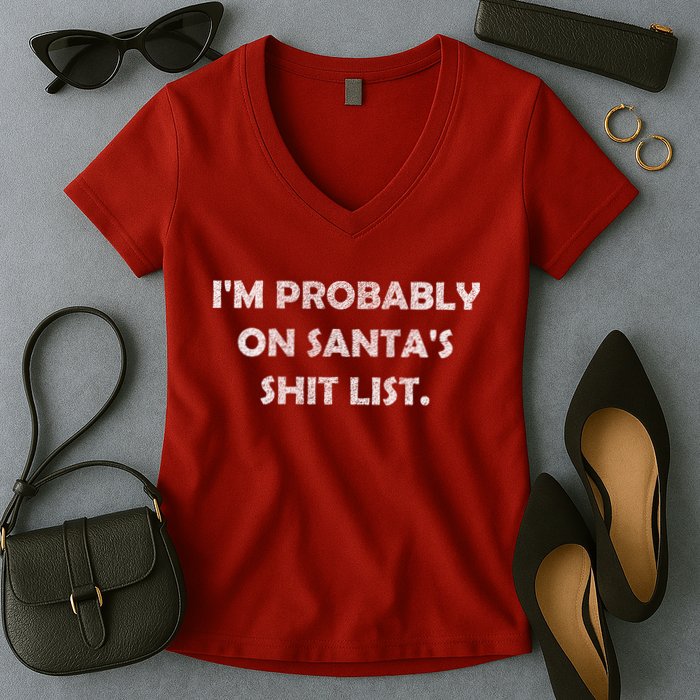 I'm Probably On Santa's Shit List Women's V-Neck T-Shirt
