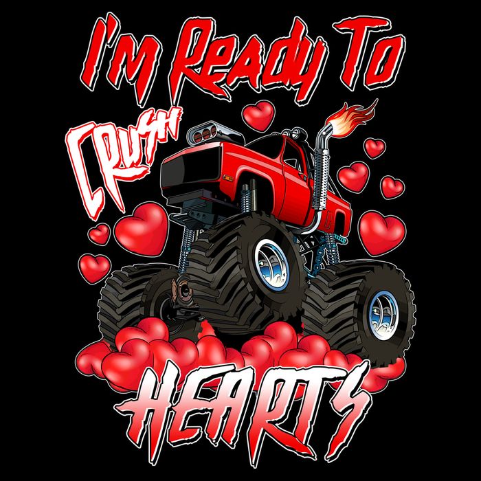 I'm Ready To Crush Hearts Monster Truck Valentine's Day Flat Bill Trucker Hat