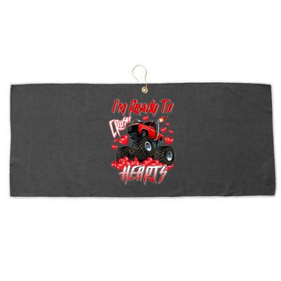 I'm Ready To Crush Hearts Monster Truck Valentine's Day Large Microfiber Waffle Golf Towel