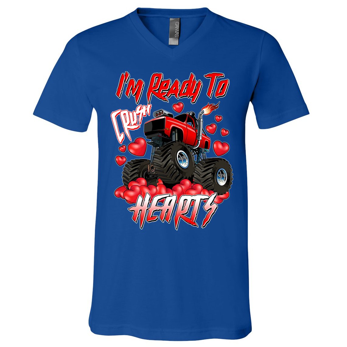 I'm Ready To Crush Hearts Monster Truck Valentine's Day V-Neck T-Shirt